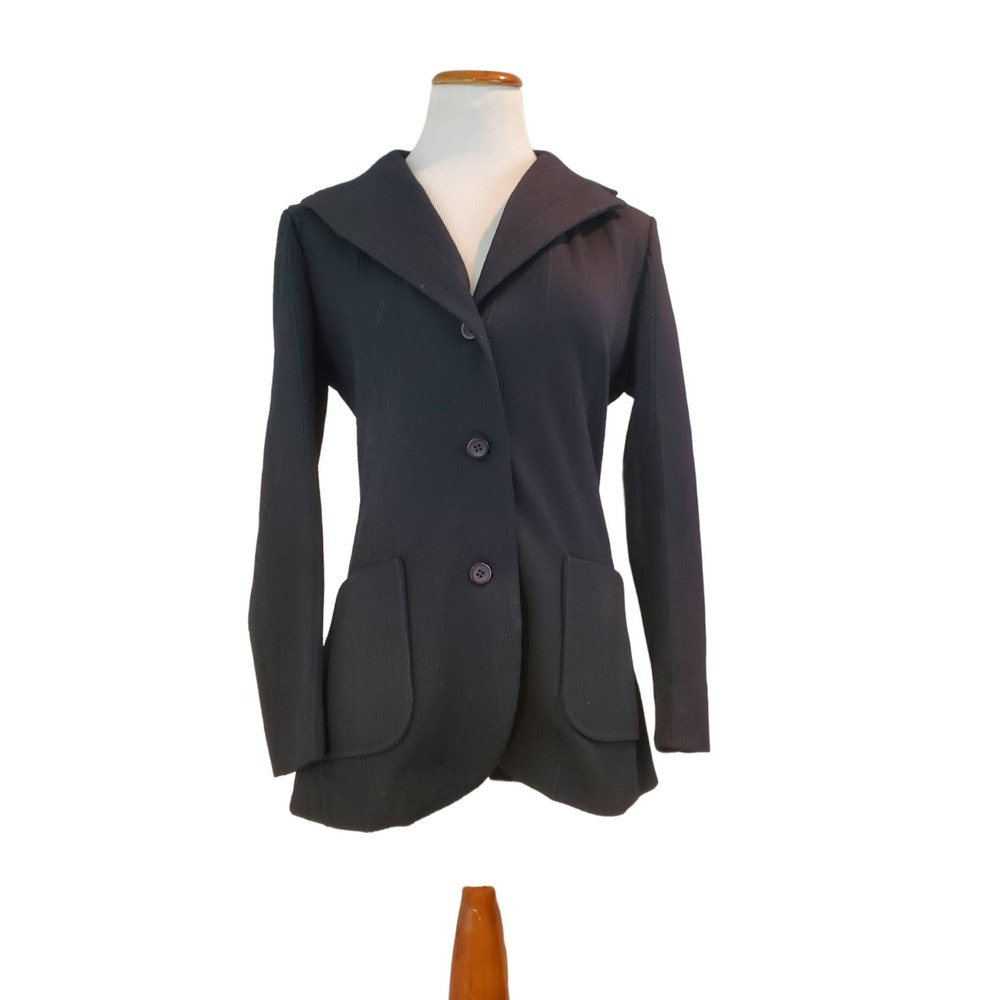 Brookvalley By Fairfield VTG 1970s Black Polyester Jacket Blazer Size 14